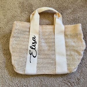 Small Cream Woven Elisa Tote Bag